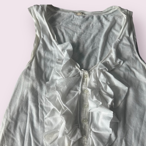 Women’s J. Crew White Ruffle Button Front Tank Top Cotton Poly Blend Sz Medium - Picture 4 of 11